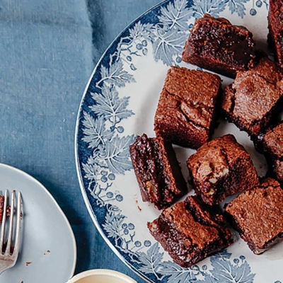 Trish Deseine's Dark Muscovado Brownies With Chocolate Salted Fudge Sauce