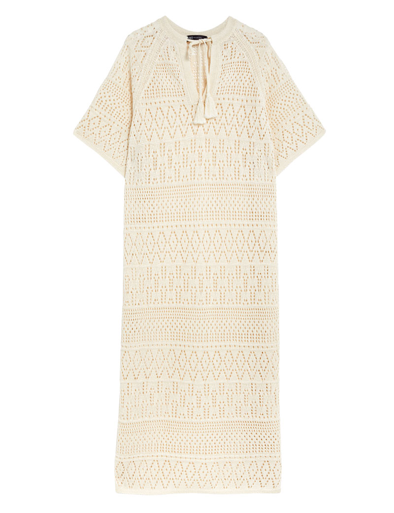 Cotton-Blend-Pointelle-V-Neck-Knitted-Dressjpg