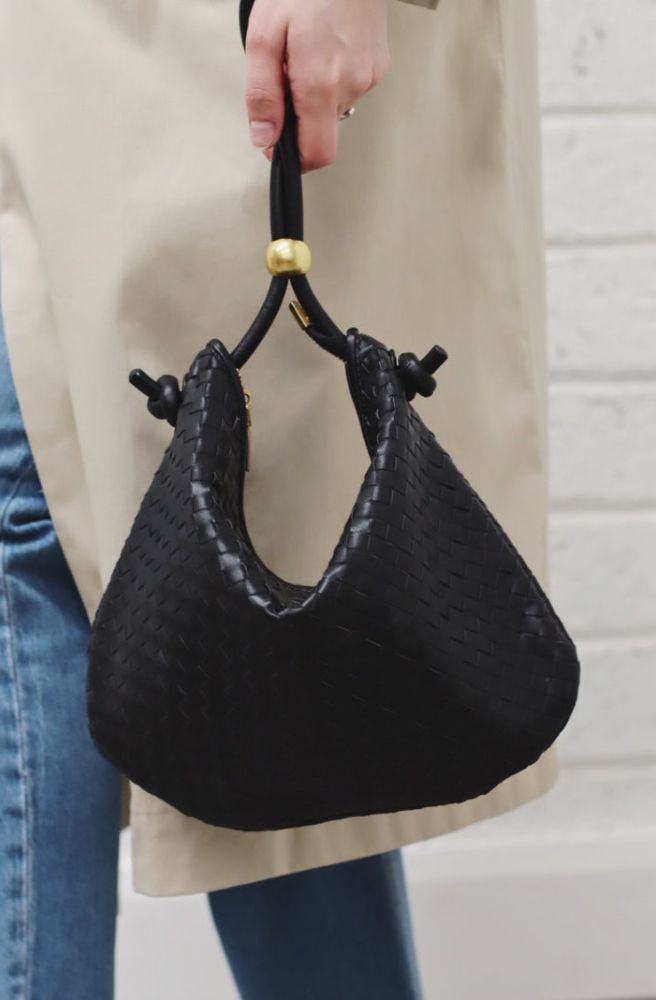 Black Woven Leather-Look Shoulder Bag
