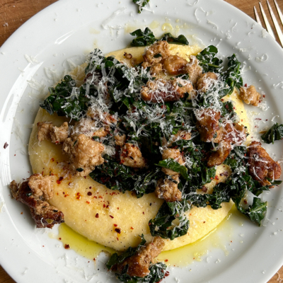 This Comforting Recipe Of Sausage, Greens and Polenta Is Perfect For A Cosy Evening