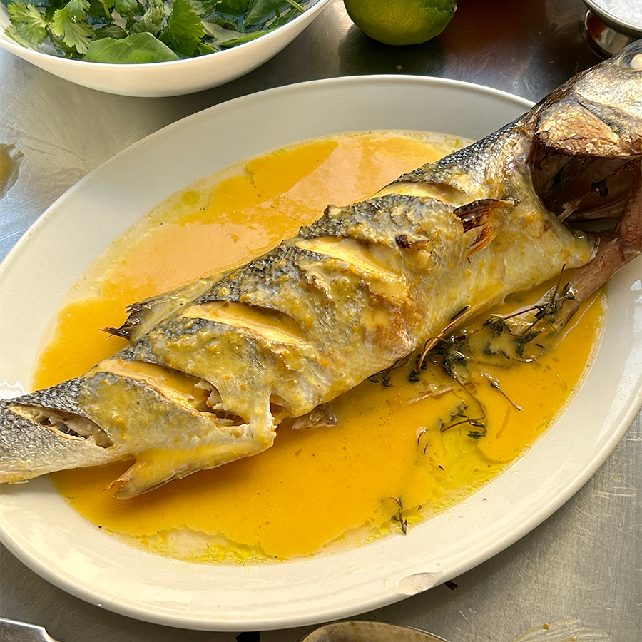 A Whole Fish With Lime, Orange And Ginger Beurre Blanc