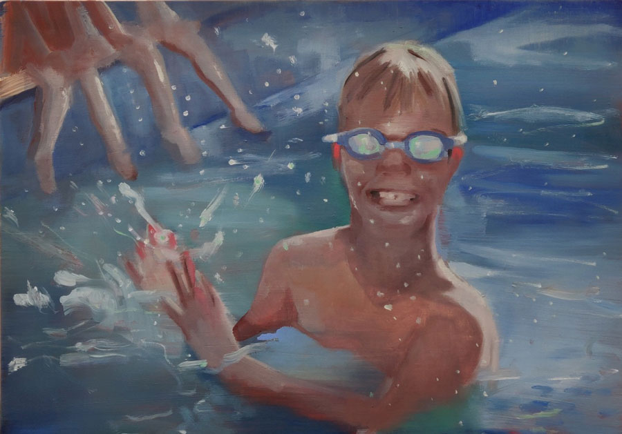 Helen-OSullivan-Tyrrell,-Pool-Party,-oil-on-cradled-board,-30-x-42cm_Solomon-Fine-Art