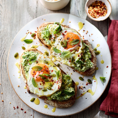 A Gut-Healthy Brunch: Smashed Greens With Feta And Mint On Sourdough