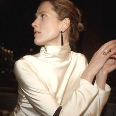 A High-Neck Satin Blouse Is The Low-Key, Cool-Girl Party Trend To Try