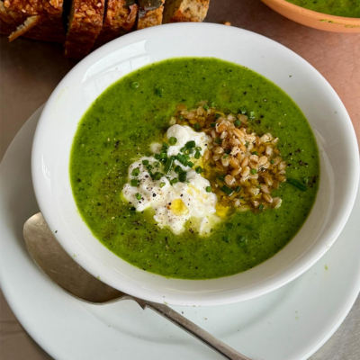 Comforting Pea, Greens And Cottage Cheese Soup
